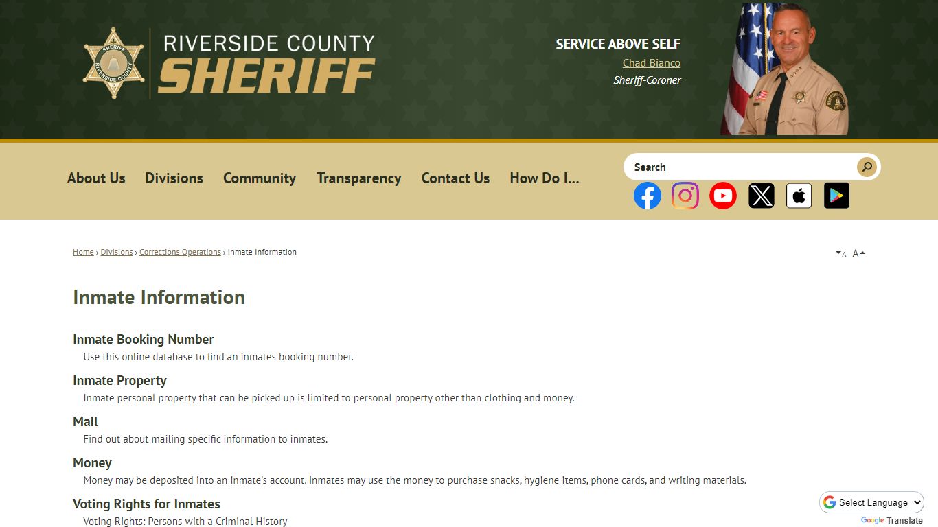 Inmate Information | Riverside County Sheriff, CA